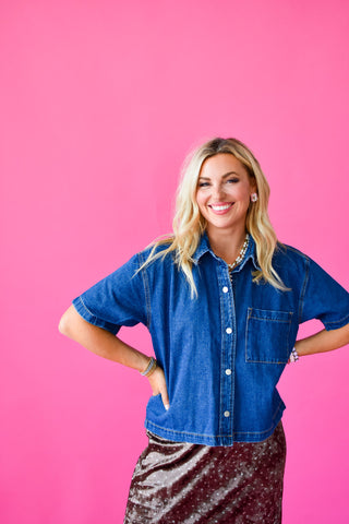 Dolly Denim Top in Dark Denim