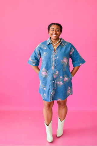 Elizabeth Floral Denim Mini Dress