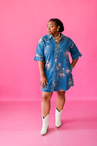 Elizabeth Floral Denim Mini Dress