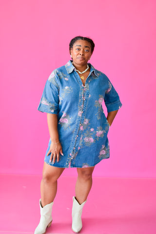Elizabeth Floral Denim Mini Dress