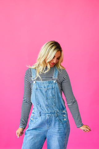 Vivi Stripe Mock Neck Top in Navy/White