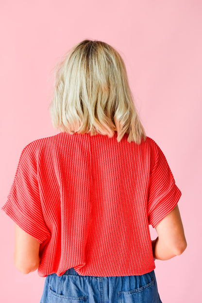 Kasie Ribbed Tee in Red - RESTOCK