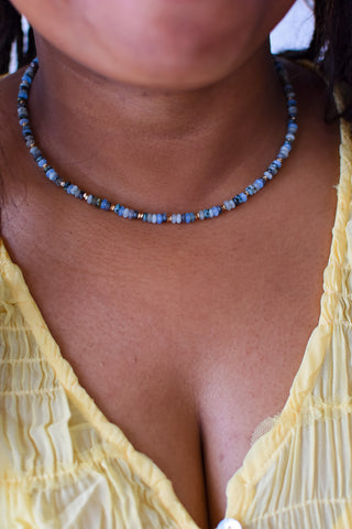 Dainty Denim Beaded Necklace