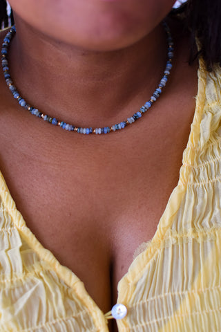 Dainty Denim Beaded Necklace