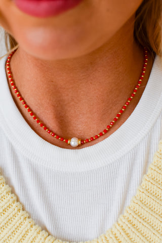 Glowy Bean Necklace - Red
