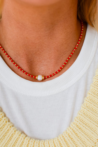 Glowy Bean Necklace - Red