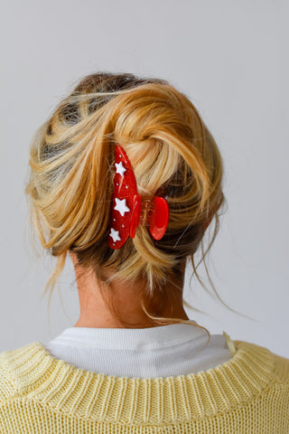 Hair Clip - Red & Silver Stars