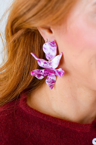 Flora Earrings - Purple Marble