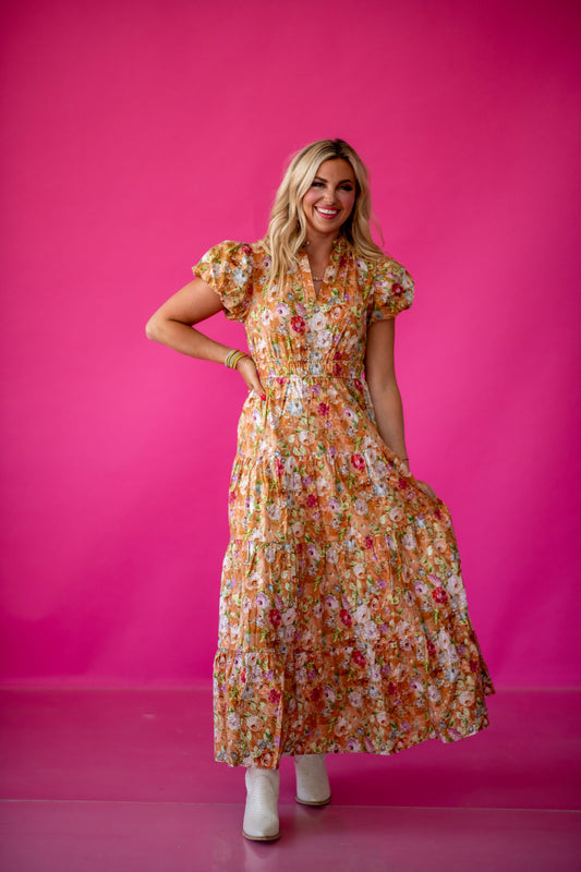Josephine Floral Maxi Dress in Terracotta