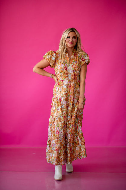 Josephine Floral Maxi Dress in Terracotta