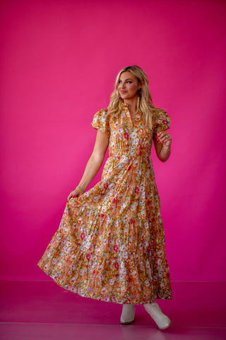 Josephine Floral Maxi Dress in Terracotta