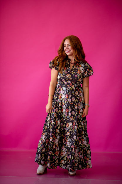 Josephine Floral Maxi Dress in Chocolate