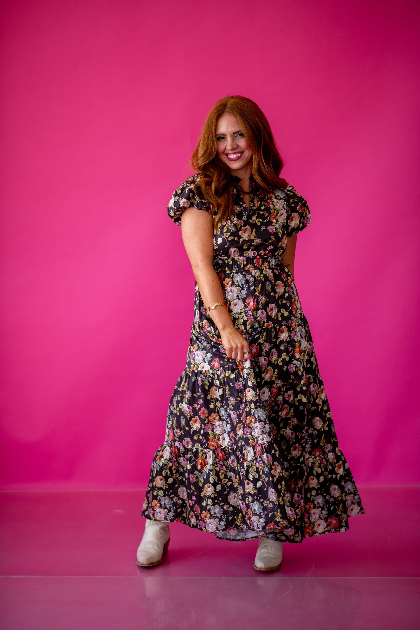 Josephine Floral Maxi Dress in Chocolate