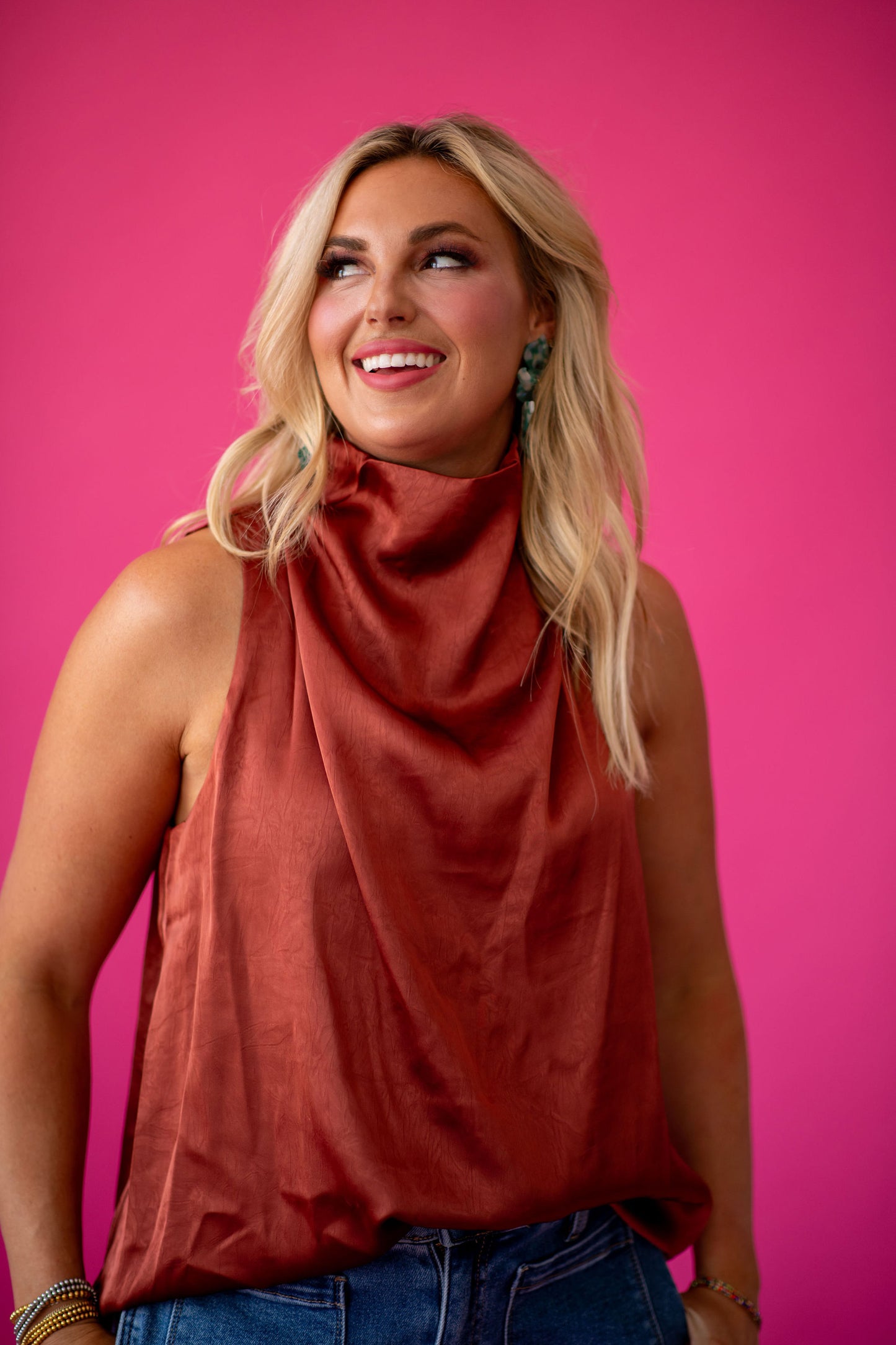 Maria Silk Sleeveless Top in Cognac