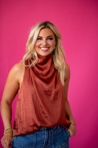 Maria Silk Sleeveless Top in Cognac