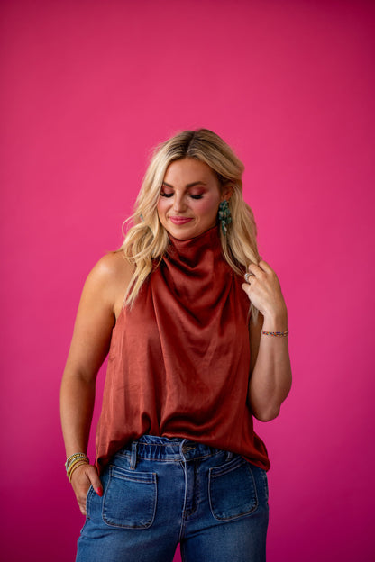 Maria Silk Sleeveless Top in Cognac