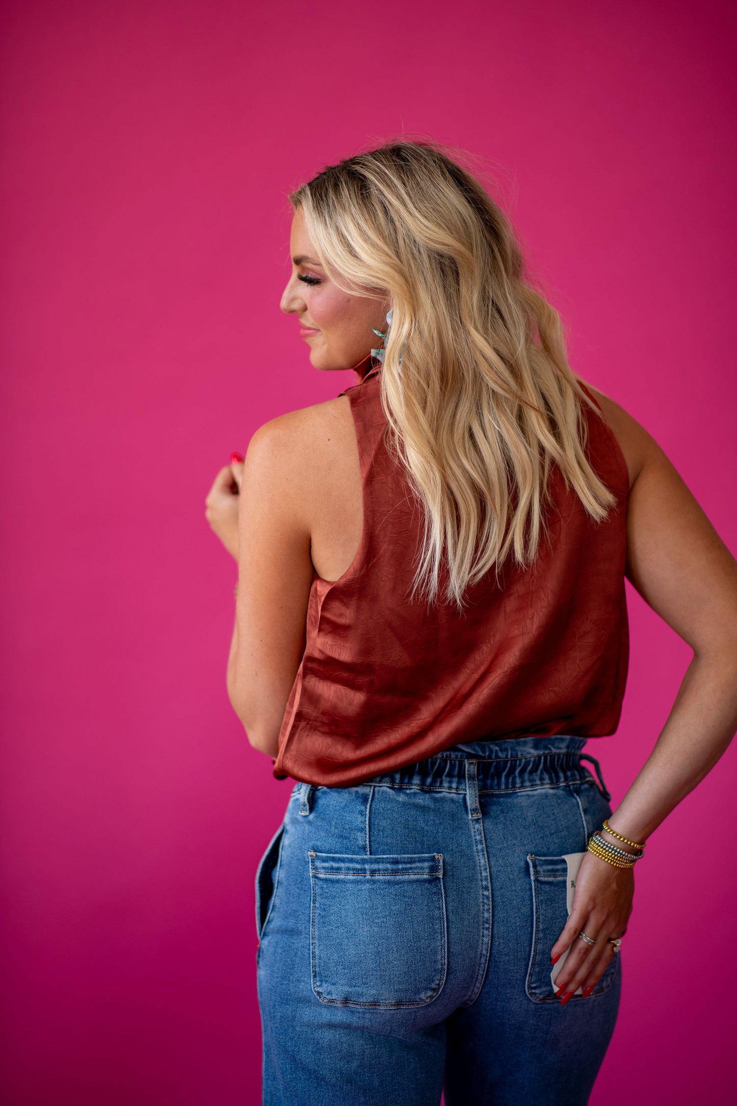 Maria Silk Sleeveless Top in Cognac