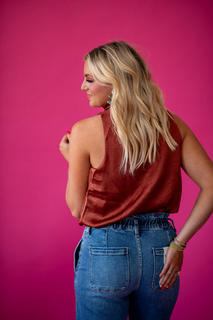 Maria Silk Sleeveless Top in Cognac