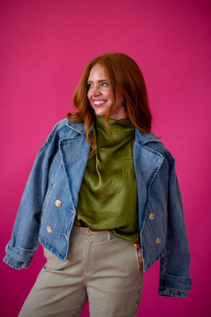 Paula Cropped Trench Denim Jacket