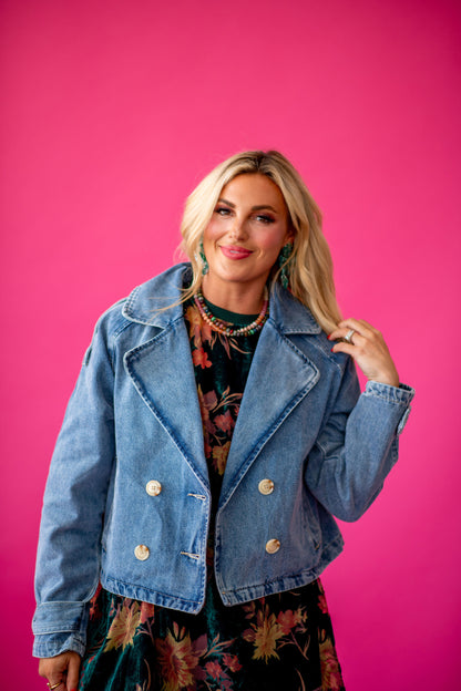 Paula Cropped Trench Denim Jacket