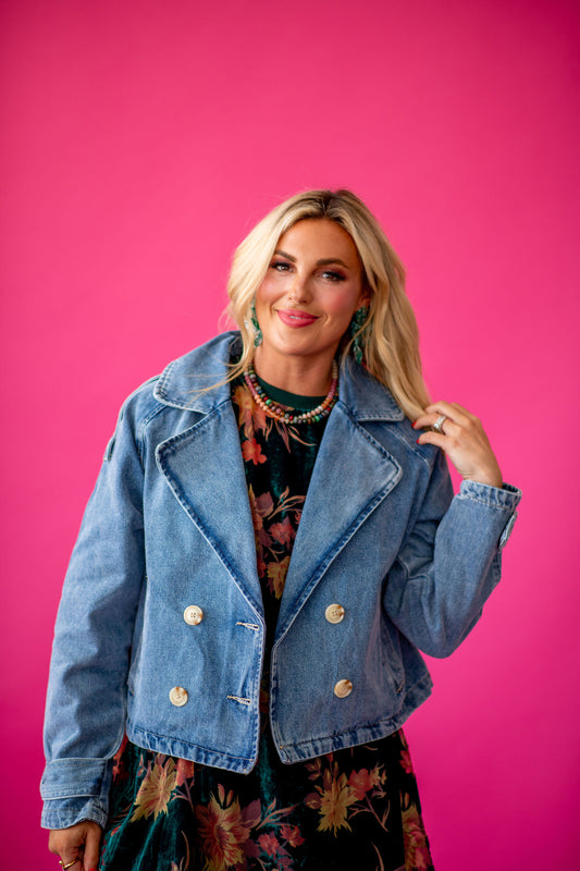 Paula Cropped Trench Denim Jacket