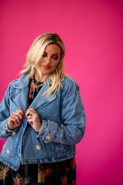 Paula Cropped Trench Denim Jacket