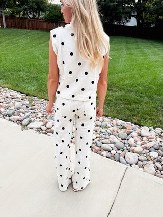 Lulu Knit Pant Set in Ivory and Black Polka Dot