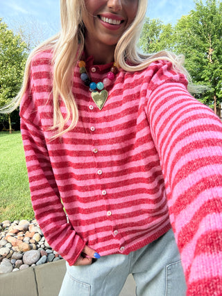 Piper Cardigan in Pink/Red Stripe