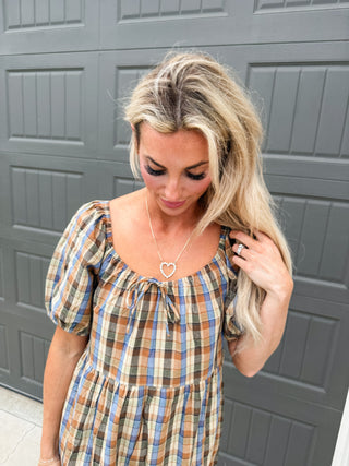 Jessica Plaid Puff Sleeve Midi Dress