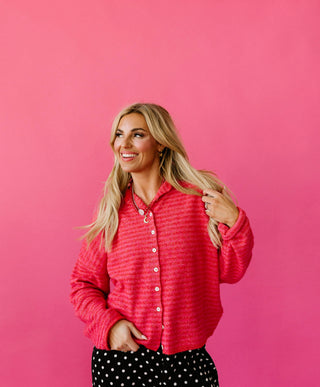 Piper Cardigan - Raspberry Mini Stripe RESTOCK