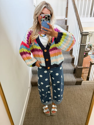 Ellie Polka Dot Rolled Up Barrel Denim in Medium Wash