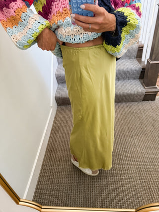 Frankie Satin Midi Skirt in Chartreuse