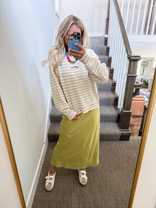 Frankie Satin Midi Skirt in Chartreuse