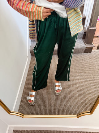 Cleo Satin Track Pants in Dark Green