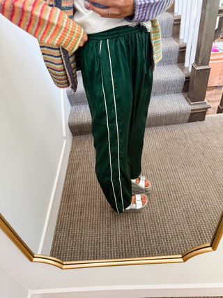 Cleo Satin Track Pants in Dark Green