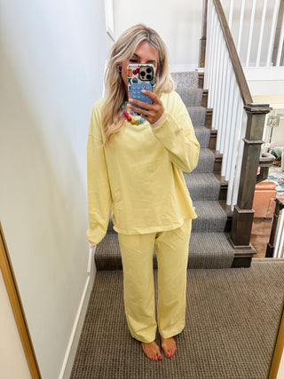 Kelly Anne Stripe Knit Pant Set in Lemon/Butter