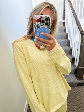 Kelly Anne Stripe Knit Pant Set in Lemon/Butter