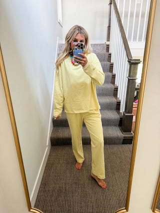 Kelly Anne Stripe Knit Pant Set in Lemon/Butter
