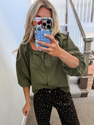 Noa Gingham Blouse in Olive