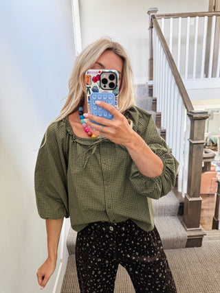 Noa Gingham Blouse in Olive