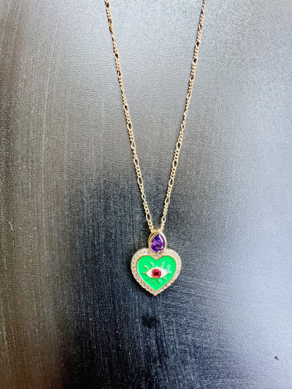Green Evil Eye Heart Necklace