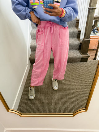 Lou Mineral Wash Barrel Pants in Candy Pink