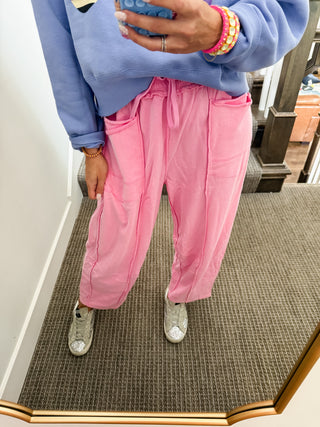 Lou Mineral Wash Barrel Pants in Candy Pink