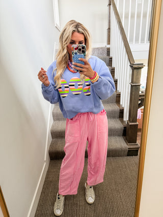 Lou Mineral Wash Barrel Pants in Candy Pink