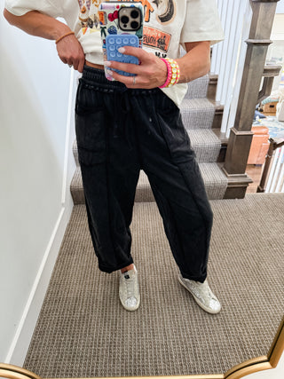 Lou Mineral Wash Barrel Pants in Black