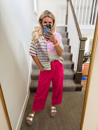 Lou Mineral Wash Barrel Pants in Fuchsia