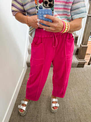 Lou Mineral Wash Barrel Pants in Fuchsia