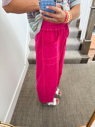 Lou Mineral Wash Barrel Pants in Fuchsia
