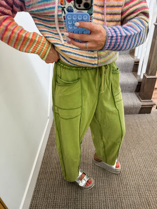 Lou Mineral Wash Barrel Pants in Olive Green