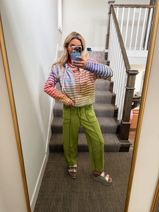 Lou Mineral Wash Barrel Pants in Olive Green